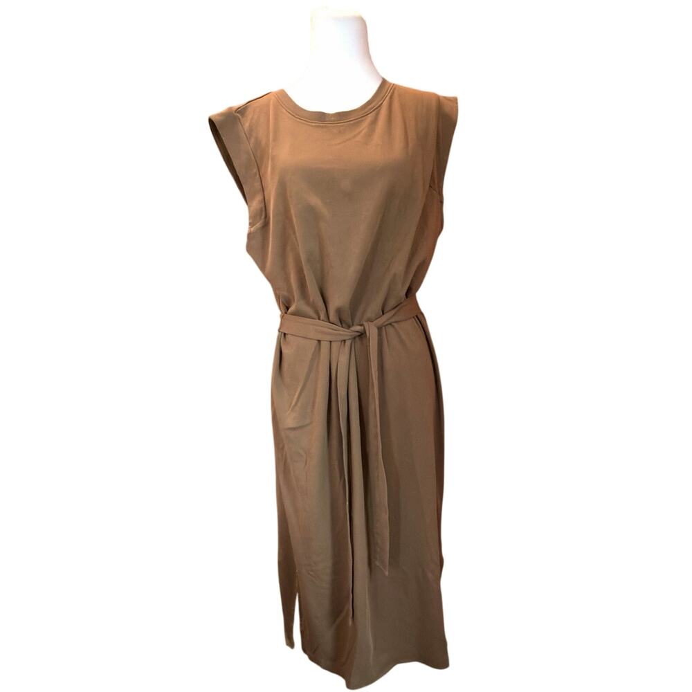 Haven Well Within Midi Dress Lg Interlock Cap Sleeve Belted Granola Minimalist - Picture 4 of 7